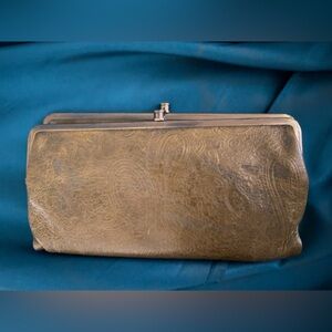 HOBO Lauren Double Frame Wallet Clutch Vintage Leather Embossed Boho Chic